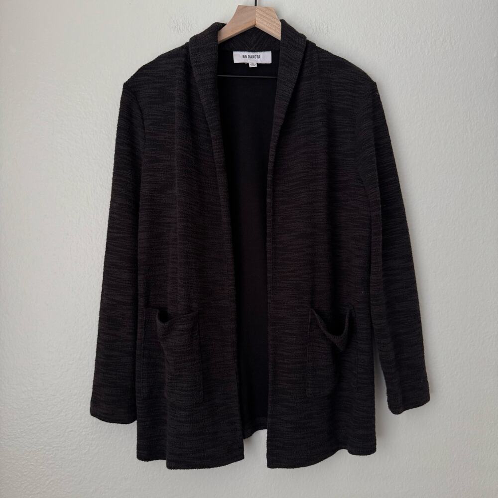 BB Dakota Womens Black Gray Cardigan Textured Open Front Sweater Size Medium